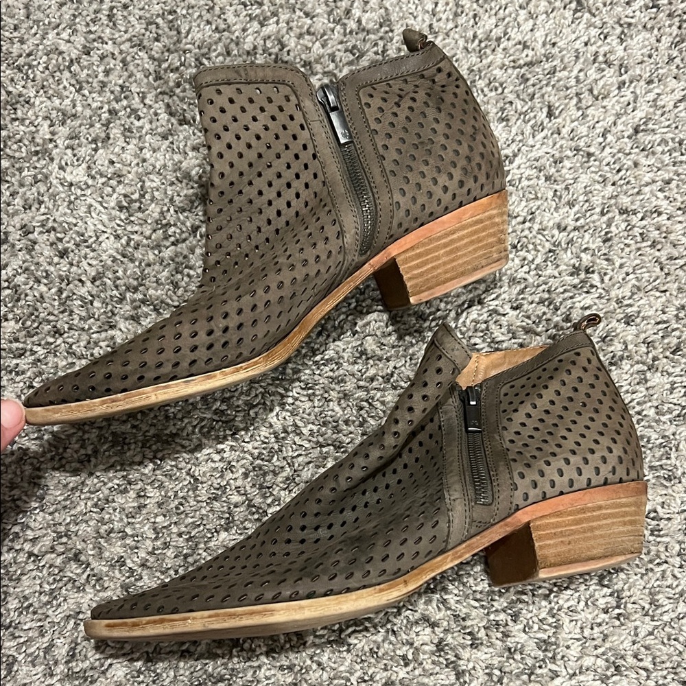 Lucky Brand Olive Perforated Ankle Boots